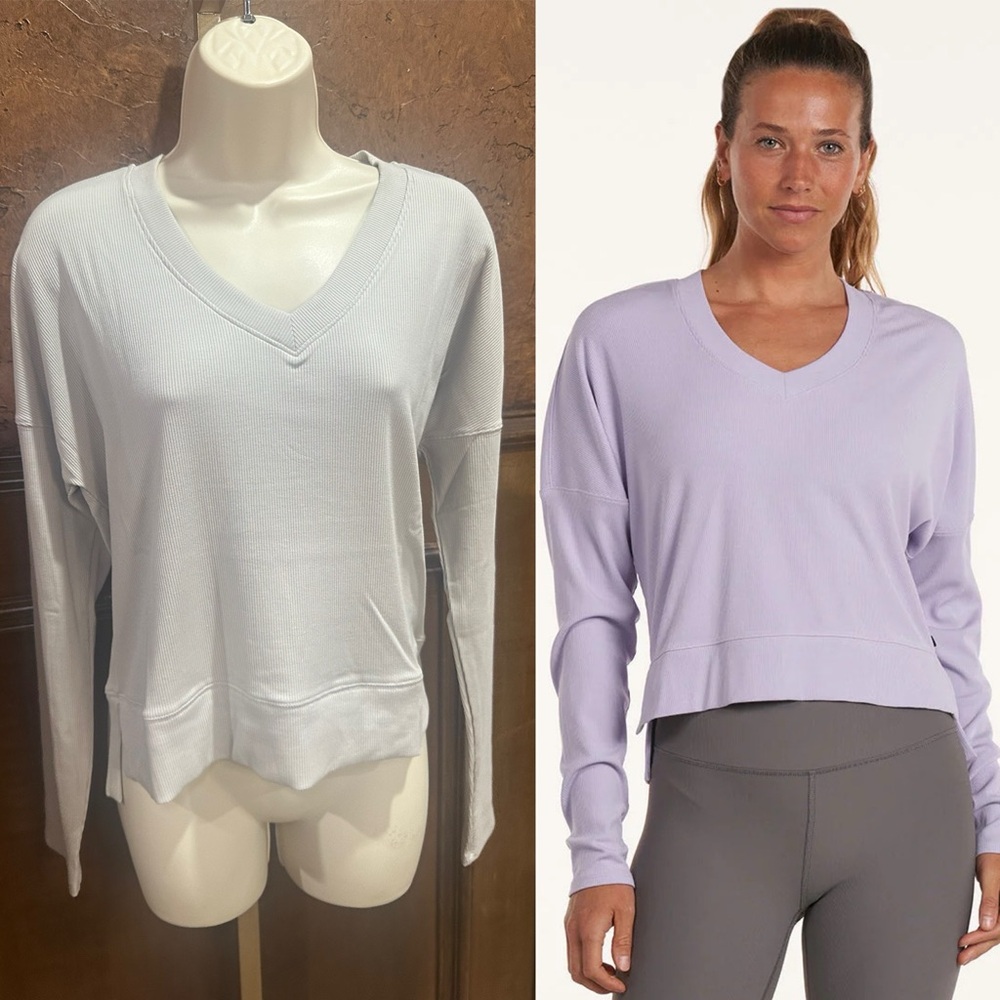 NWT SIZE M Elegant Gray V-Neck Long Sleeve Top